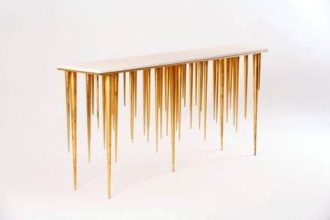 Icicle Console Table With Gold Leaf Finish And Marble Top Throughout Preferred Gold Console Tables (View 9 of 15)