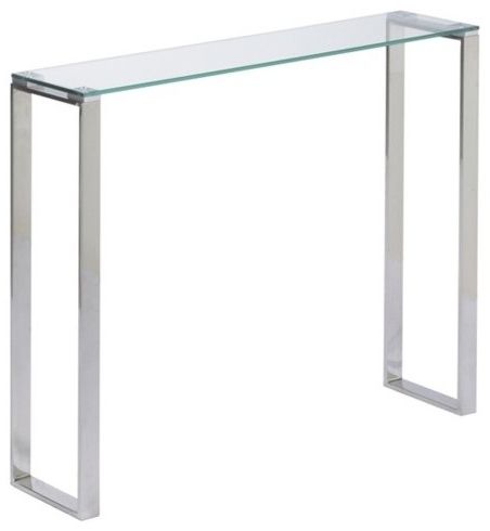 Irina Narrow Glass Console Table, 36" – Contemporary With Well Known Silver Mirror And Chrome Console Tables (View 9 of 15)