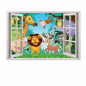 Jungle Animals Window Children Wall Stickers Kids Transfer Within Best And Newest Jungle Wall Art (View 3 of 15)