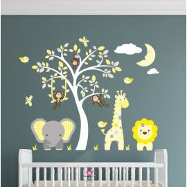 Jungle Wall Art Regarding Well Liked Unisex Jungle Nursery Wall Stickers In Yellow, Grey And White (View 11 of 15)