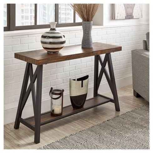 Lanshire Rustic Industrial Metal & Wood Entry Console Inside Newest Wood Veneer Console Tables (View 1 of 15)