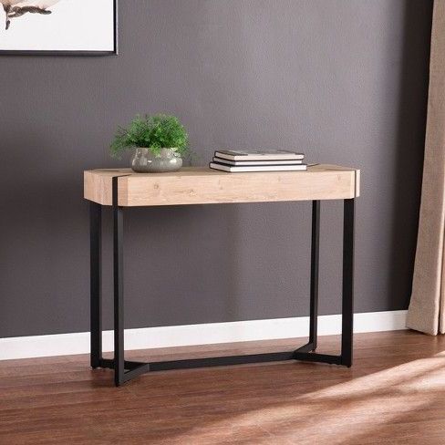 Latest Burnra Modern Farmhouse Console Table Natural/Black Within Geometric White Console Tables (View 4 of 15)