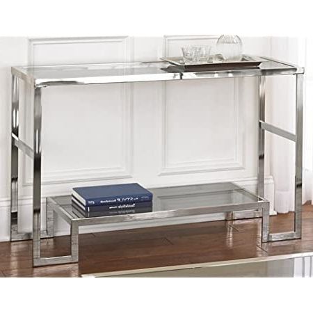 Latest Glass And Chrome Console Tables With Regard To Amazon: Contemporary Modern Chrome Metal And Glass (View 8 of 15)