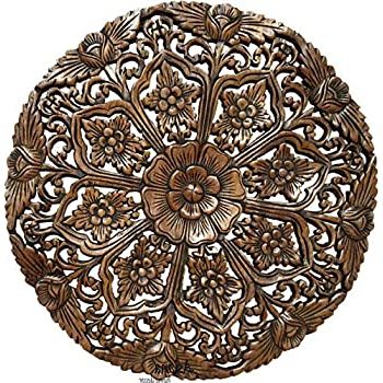 Latest Tropical Wood Wall Art Pertaining To Amazon: Medallion Lotus Wood Carved Wall Plaque (View 5 of 15)