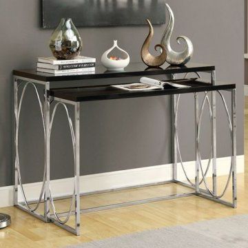 Latest White Gloss And Maple Cream Console Tables Regarding Monarch Glossy Black And Chrome 2 Piece Console Table Set (View 8 of 15)