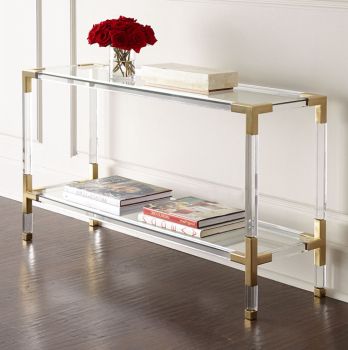 Luxury Accent Clear Acrylic Gold Brass Console Table Metal Inside 2020 Clear Glass Top Console Tables (View 11 of 15)