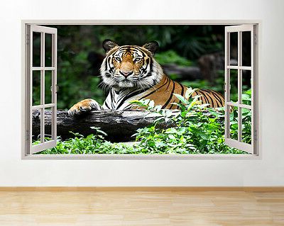 M755 Jungle Cats Wild Tiger Living Smashed Wall Decal 3d Pertaining To Famous Jungle Wall Art (View 14 of 15)