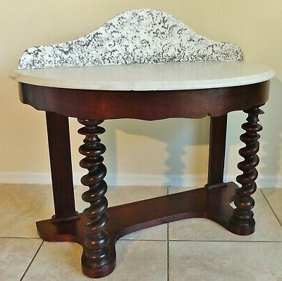 Marble Top Console Tables Throughout Latest Antique/Vtg 42" Wood Barley Twist Marble Top Half Circle (View 9 of 15)