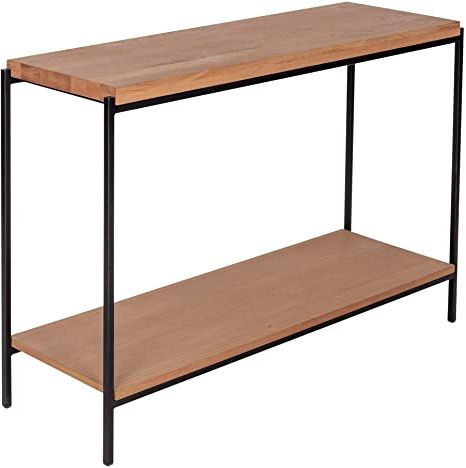 Matte Black Console Tables Intended For Recent Amazon: Modern Solid Oak Console Table With Shelf (View 11 of 15)
