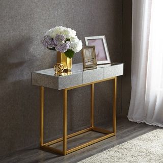 Metallic Gold Console Tables Regarding Fashionable Shop Cortesi Home Black And Gold Glass Remini Narrow (View 4 of 15)