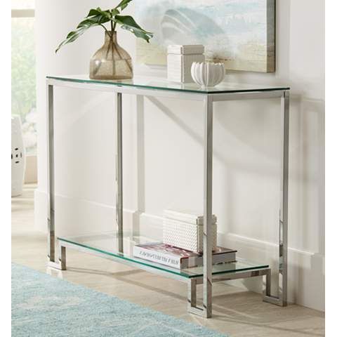 Metallic Gold Modern Console Tables Within Newest Krista 47 1/2" Wide Modern Glass Console Table – #1M (View 5 of 15)