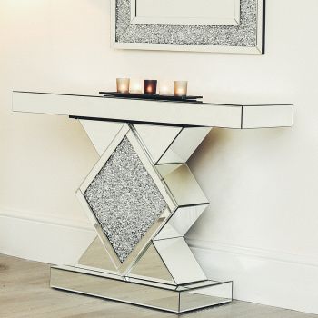 Mirrored And Chrome Modern Console Tables With Regard To Preferred Swt Modern Hallway Mirrored Crushed Diamond Console Table (View 7 of 15)