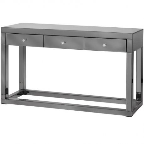 Most Current Luxor Smoked Glass / Mirror Xl Console Table – Forever Inside Silver Mirror And Chrome Console Tables (View 13 of 15)