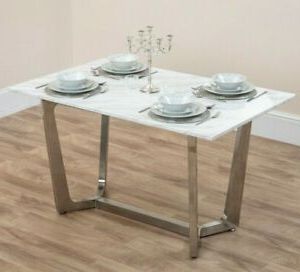 Most Current White Marble Effect Silver Steel Brass Legs Dining Table In White Marble Gold Metal Console Tables (View 9 of 15)