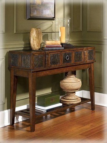 Most Popular Brown Wood And Steel Plate Console Tables Intended For Rustic Dark Brown Mckenna Sofa Table Famous Brand (View 6 of 15)