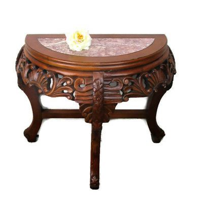 Most Popular Marble Top Console Tables With Vintage Carved Wood Oriental Marble Top Chinese Half Moon (View 2 of 15)