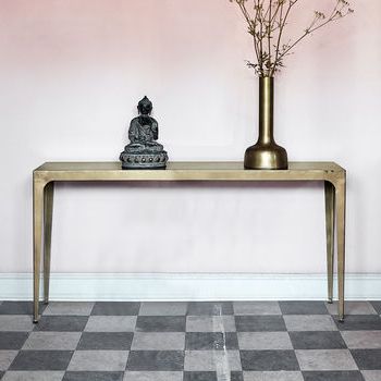 Most Popular Rectangular Console Table In Goldout There Interiors Inside Geometric Glass Top Gold Console Tables (View 6 of 15)
