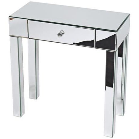 Most Popular Silver Mirror And Chrome Console Tables Pertaining To Reflections Silver Mirror Foyer Table – #Y (View 2 of 15)