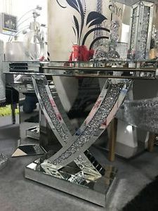 Most Popular Stunning Mirrored Silver Crushed Crystal Mirror Glass Regarding Mirrored Modern Console Tables (View 11 of 15)