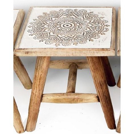 Most Recent 25Cm Hand Carved Brown Mango Wood 2 Square Wooden Stool Inside Natural Mango Wood Console Tables (View 8 of 15)