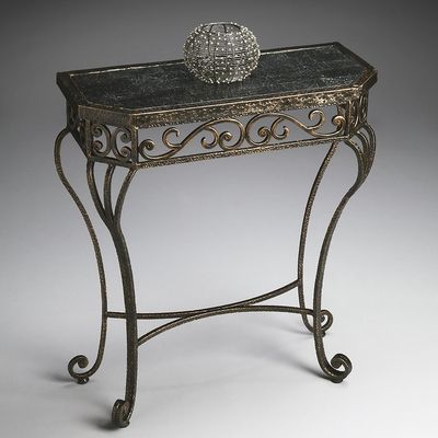Most Recent Aged Black Console Tables Throughout Butler Metalworks Wrought Iron Black Fossil Console Table (View 7 of 15)