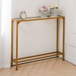Most Recent Slim Hallway Console Table Hall Entryway Furniture Narrow For Walnut Wood And Gold Metal Console Tables (View 8 of 15)