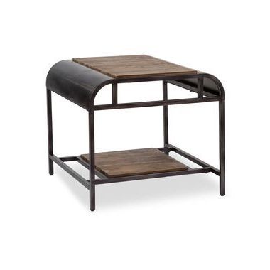 Most Recently Released Acacia Wood Square Top Bottom Shelf Black Metal Frame End With Regard To Square Matte Black Console Tables (View 7 of 15)