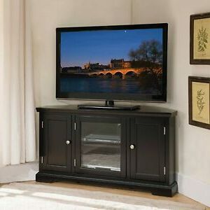 Most Recently Released Black Hardwood Oak Corner Tv Stand Media Av Cabinet In Matte Black Console Tables (View 4 of 15)