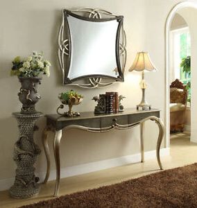 Most Recently Released Console Mirror Set French Wood Table Hall Champagne Pewter With Silver Mirror And Chrome Console Tables (View 3 of 15)