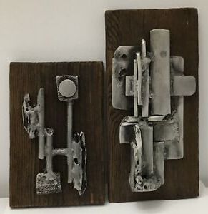Most Recently Released Pair Mid Century Abstract Brutalist Cast Relief Aluminium For Mid Century Wood Wall Art (View 12 of 15)