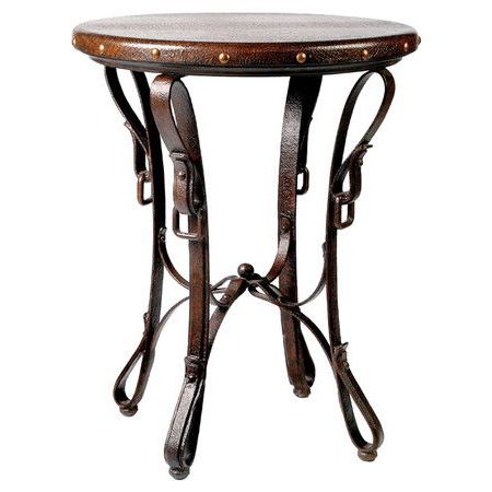 Most Recently Released Round Iron Console Tables Throughout Hand Forged Iron End Table With A Bonded Leather Top And (View 11 of 15)