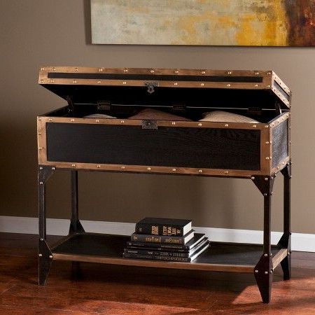 Most Up To Date Aged Black Iron Console Tables Regarding Mason Trunk Console – Metal/Brown – Aiden Lane (View 8 of 15)