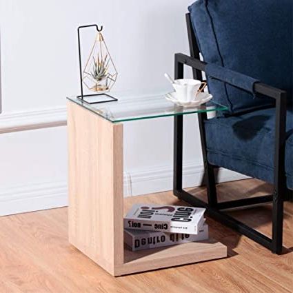 Most Up To Date Amazon: Goldfan Glass Rectangle Side Table Modern Pertaining To Espresso Wood Storage Console Tables (View 1 of 15)