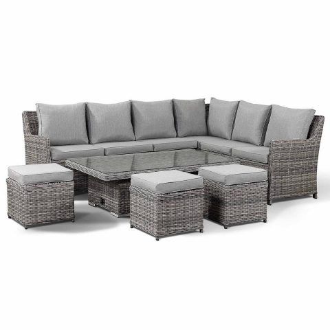 Most Up To Date Gracie Grey Rattan Corner Sofa With Rising Table And 3 Intended For Wicker Console Tables (View 11 of 15)