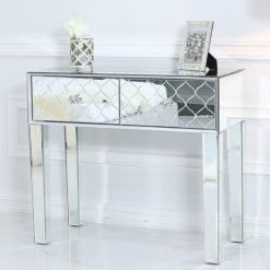 Most Up To Date Moresque Silver Mirrored Moroccan 2 Drawer Console Table With Regard To Mirrored And Chrome Modern Console Tables (View 2 of 15)