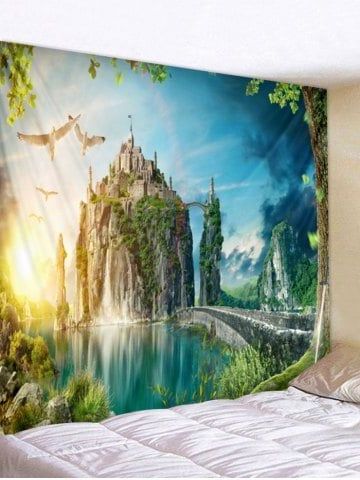 Mountain Top Castle Print Tapestry Wall Art (View 1 of 15)