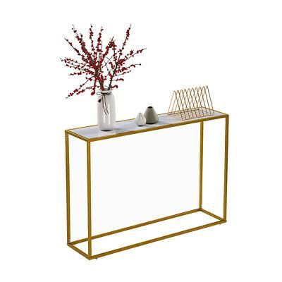 Narrow Console Table Gold Slim Marble Top Modern In Most Up To Date Faux White Marble And Metal Console Tables (View 8 of 15)
