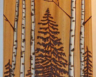Nature Wood Wall Art Inside Popular Woodburning, Pyrography, Forest Scene, Birch, Aspen, Trees (View 10 of 15)