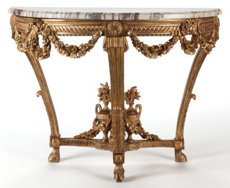 Newest Antique Brass Round Console Tables With A French Louis Xvi Style Gilt Wood And Marble Console (View 2 of 15)