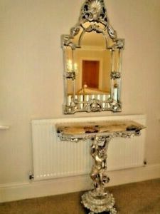 Newest Cream And Gold Console Tables Intended For Cherub Console Table And Ornate Mirror – Marble Top (View 7 of 15)