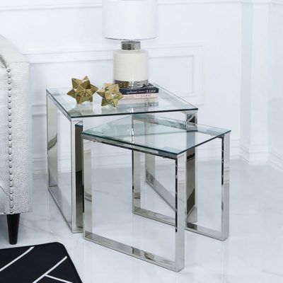 Newest Harper Nest Of 2 Stainless Steel And Clear Glass End Side For Clear Glass Top Console Tables (View 2 of 15)