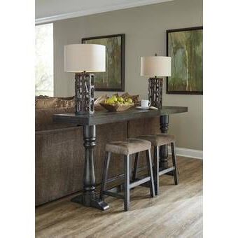 Newest Pecan Brown Triangular Console Tables In Kenworthy 3 – Person Counter Height Acacia Solid Wood (View 15 of 15)