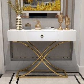 Newest White Console Table With Drawer Entryway Table Pertaining To Black And Gold Console Tables (View 2 of 15)