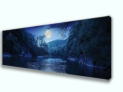 Night Wall Art Intended For Current Blue Moon At Night Panoramic Picture Canvas Print Home (View 14 of 15)