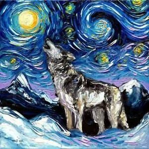 Night Wall Art Throughout Best And Newest Wolf Wall Art Print Dog Starry Night Van Gogh Decoraja (View 5 of 15)
