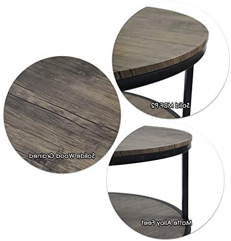 Nsdirect 36 Inches Round Coffee Table, Rustic Wooden Inside Most Recent Metal Legs And Oak Top Round Console Tables (View 15 of 15)