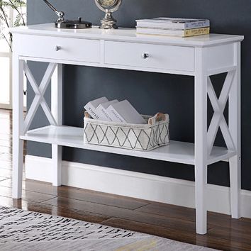 Open Storage Console Tables Pertaining To Widely Used In Home Furniture Style White Long Island 2 Drawer Console (View 5 of 15)