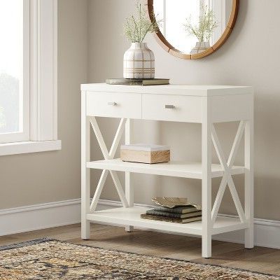 Owings Console Table With 2 Shelves And Drawers  Off White Throughout Favorite Geometric White Console Tables (View 5 of 15)