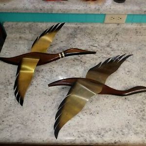 Pair Vintage Mcm Teak Wood Flying Duck Goose Metal Wing Within Recent Retro Wood Wall Art (View 15 of 15)