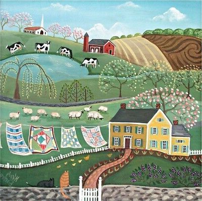 Patchwork Quilts  Folk Art Landscape Primitive Country Regarding Well Known Landscape Framed Art Prints (View 15 of 15)